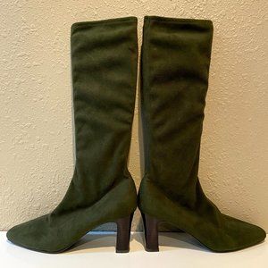 Boden olive green fabric knee high boots size 39